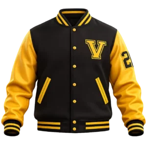 varsity jacket with baclk and yellow color