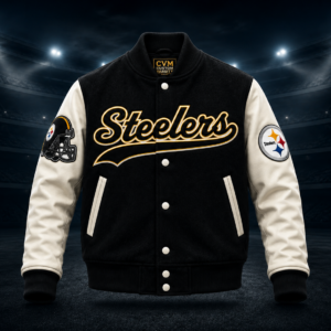 varsity jacket with baclk and yellow color