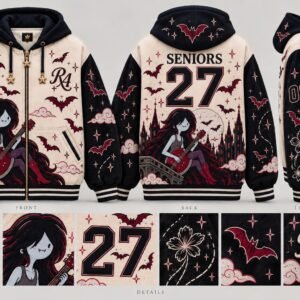 Gothic Bat Cartoon Custom Varsity Jacket